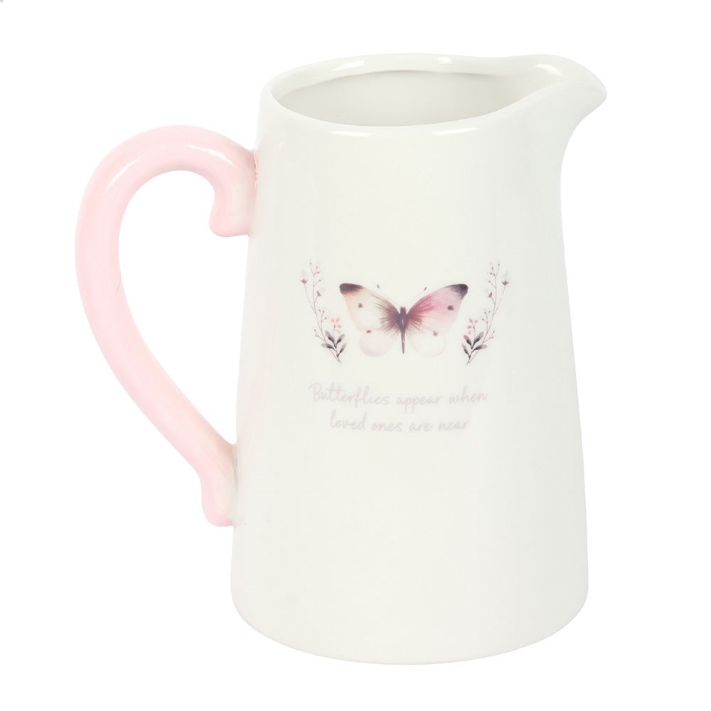 Something Different - White Butterfly Print Ceramic Flower Jug - Multicolours